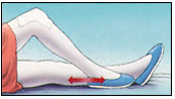 A post operative knee replacement patient lying on a bed doing Bed Supported Knee Bends